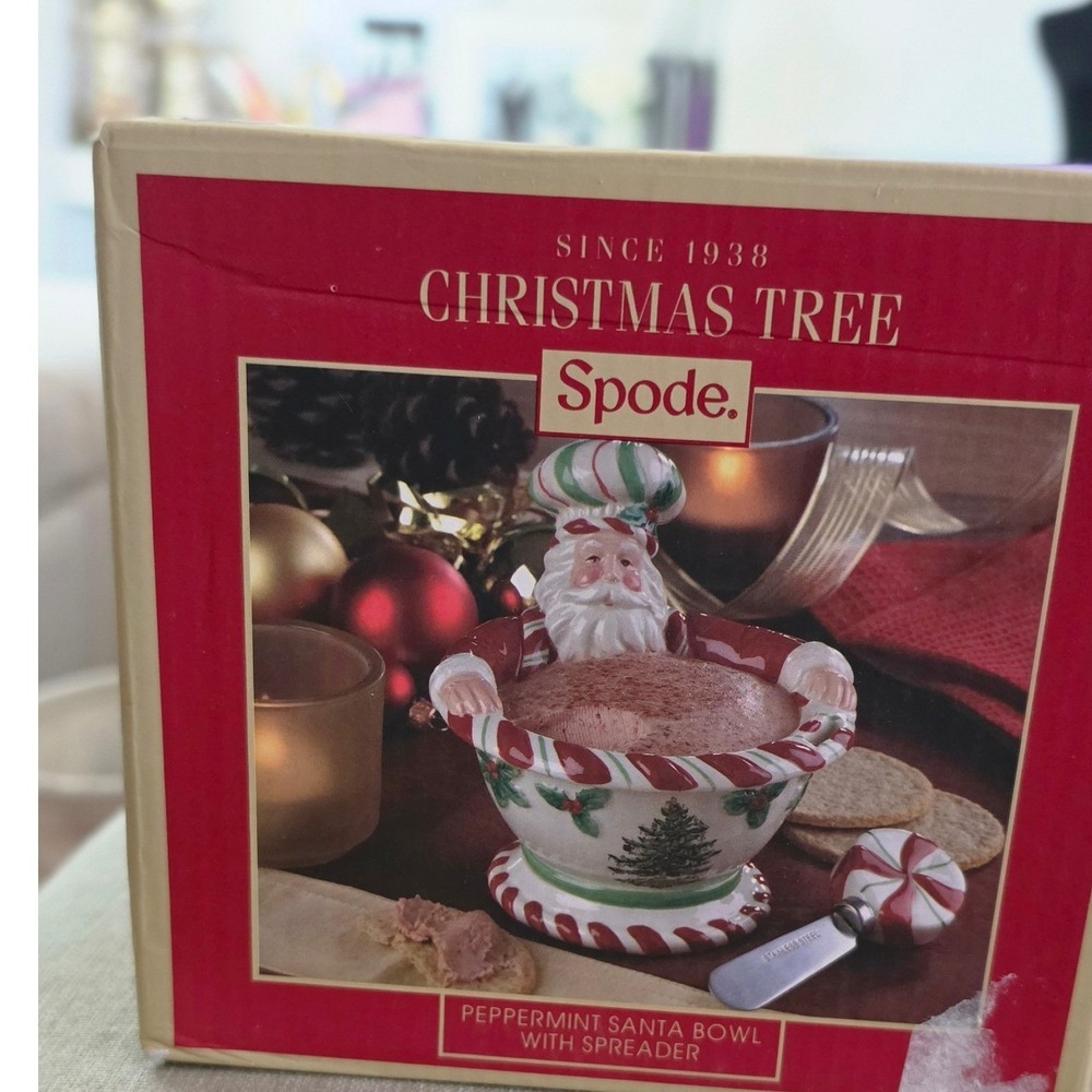 Spode Christmas Tree Peppermint Santa Bowl Ceramic Holiday Dip Dish